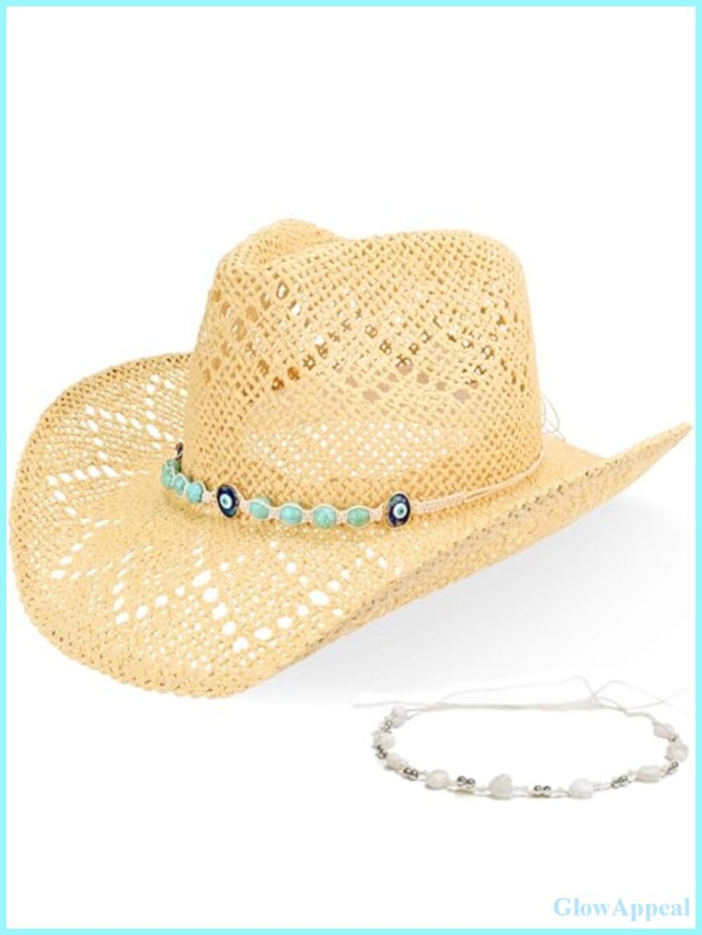 Handmade Straw Cowboy Hat with Two Detachable Hatbands Woven Sun Hat Western